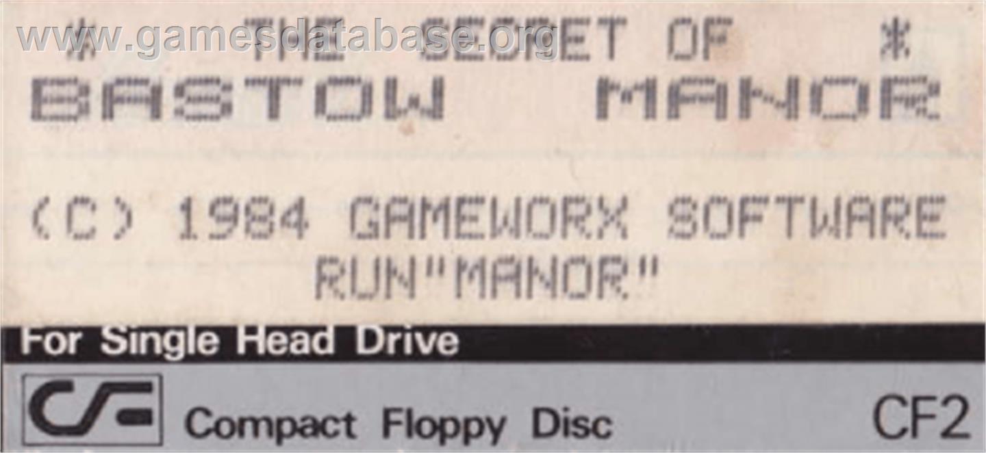 Secret Of Bastow Manor, The - Amstrad CPC - Artwork - Cartridge Top