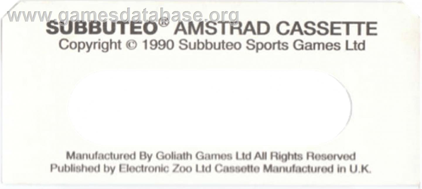 Subbuteo: The Computer Game - Amstrad CPC - Artwork - Cartridge Top