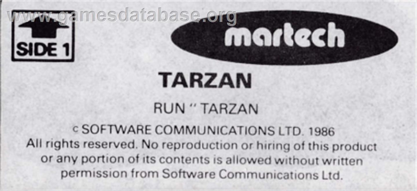 Tarzan - Amstrad CPC - Artwork - Cartridge Top