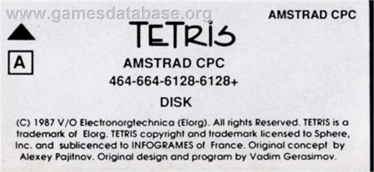Tetris (Mirrorsoft) - Amstrad CPC - Artwork - Cartridge Top