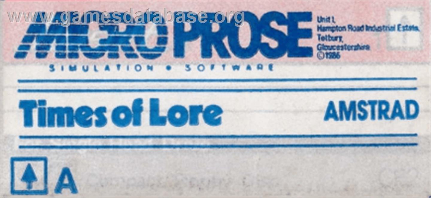 Times Of Lore - Amstrad CPC - Artwork - Cartridge Top