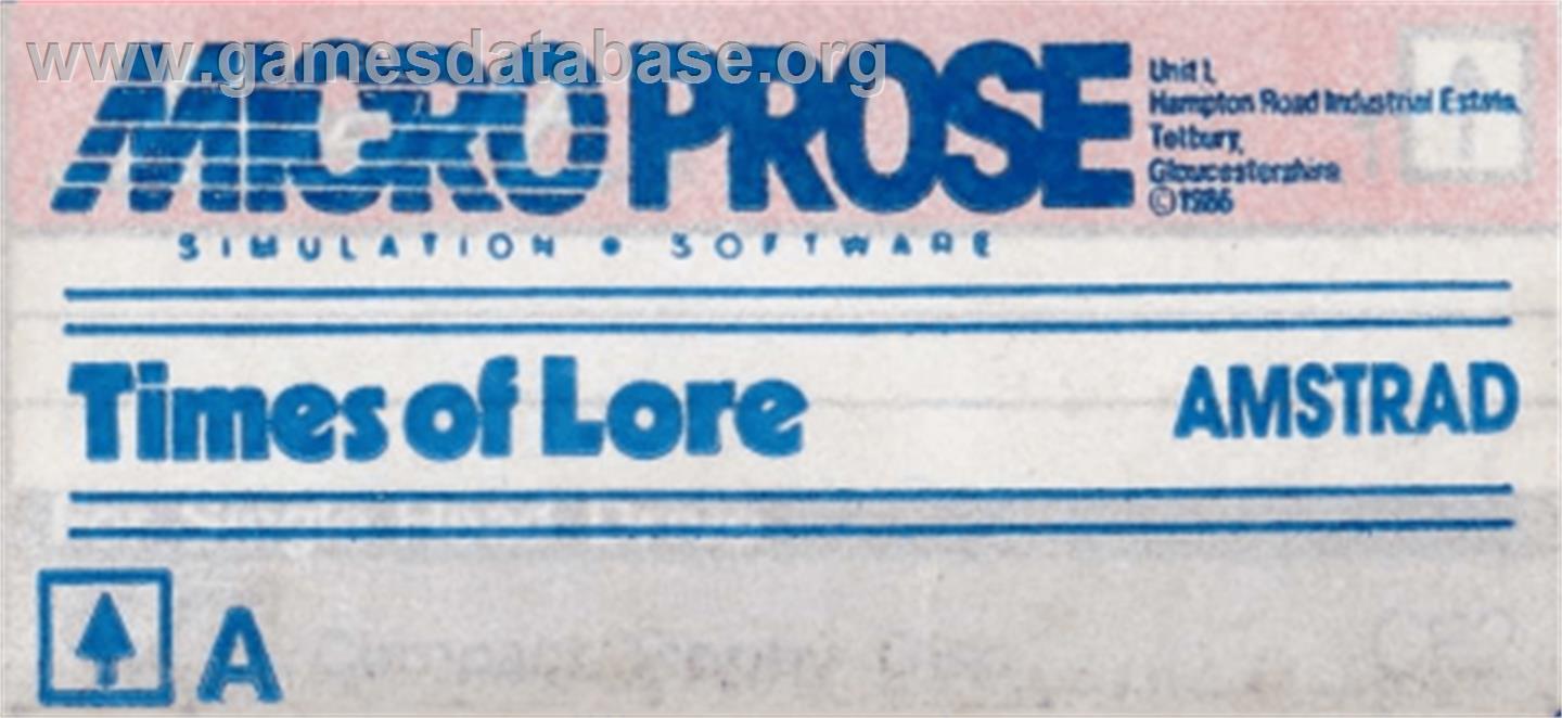 Times of Lore - Amstrad CPC - Artwork - Cartridge Top