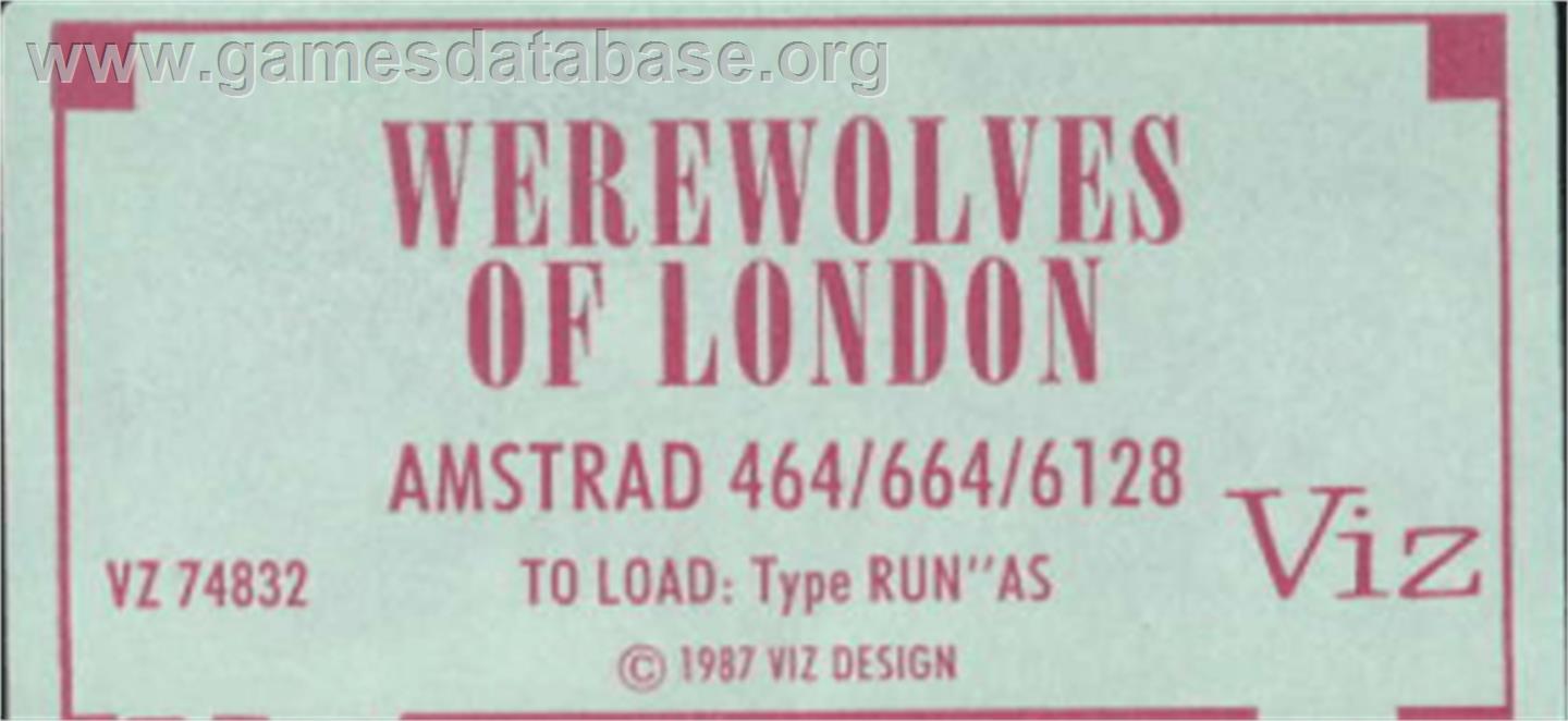 Werewolves of London - Amstrad CPC - Artwork - Cartridge Top