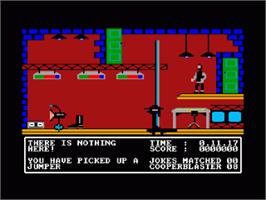 In game image of Adventures of Bond... Basildon Bond on the Amstrad CPC.