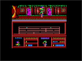 In game image of Dynamite Dan II: Dr. Blitzen and the Islands of Arcanum on the Amstrad CPC.