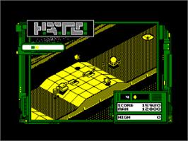 In game image of HATE: Hostile All Terrain Encounter on the Amstrad CPC.