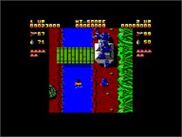 In game image of Ikari Warriors on the Amstrad CPC.