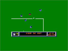 In game image of Kick Off 2 on the Amstrad CPC.