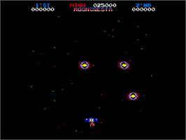 In game image of Moon Cresta on the Amstrad CPC.