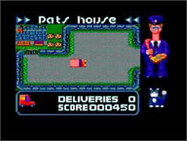 In game image of Postman Pat on the Amstrad CPC.