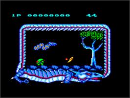 In game image of Saint Dragon on the Amstrad CPC.