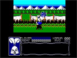 In game image of Samurai Warrior - The Battles of.... Usagi Yojimbo on the Amstrad CPC.