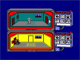 In game image of Spy Vs Spy on the Amstrad CPC.