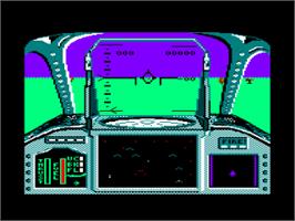 In game image of Strike Force Harrier on the Amstrad CPC.