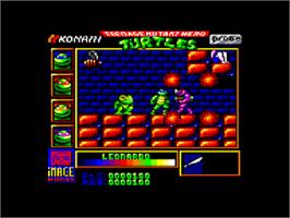In game image of Teenage Mutant Hero Turtles on the Amstrad CPC.