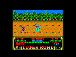 In game image of Tiger Road on the Amstrad CPC.