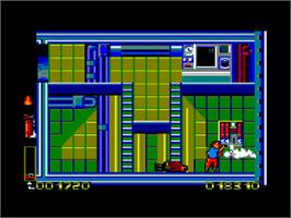 In game image of Tintin on the Moon on the Amstrad CPC.