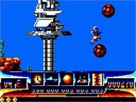 In game image of Turrican on the Amstrad CPC.
