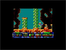In game image of Turrican II: The Final Fight on the Amstrad CPC.