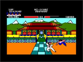 In game image of Yie Ar Kung-Fu on the Amstrad CPC.