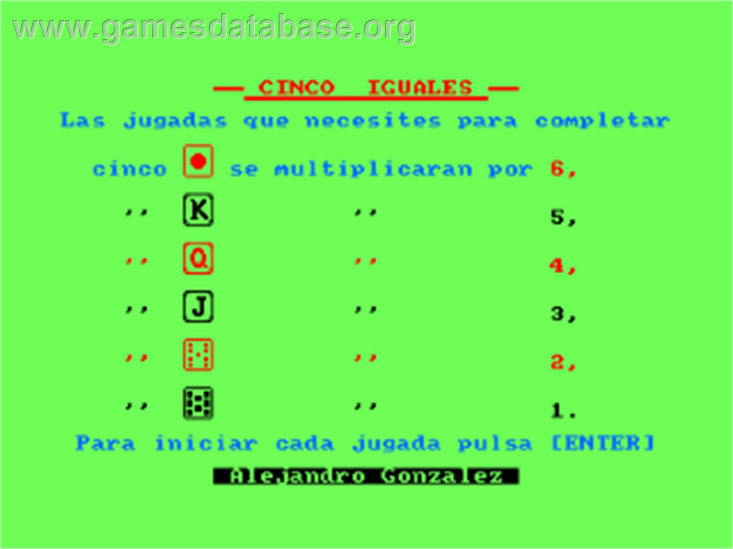 Cinco Iguales - Amstrad CPC - Artwork - In Game