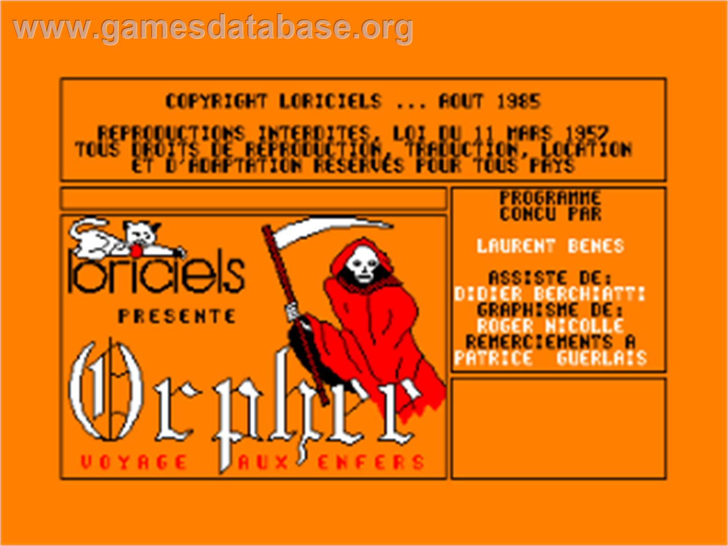 Orphée - Le Voyage Aux Enfers - Amstrad CPC - Artwork - In Game