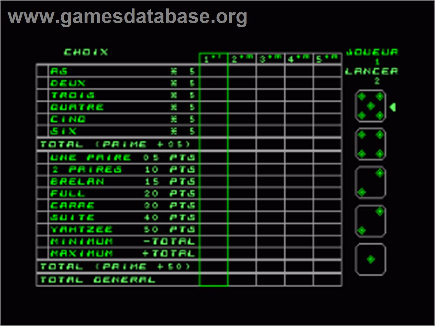 Yahtzee - Amstrad CPC - Artwork - In Game