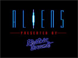 Title screen of Aliens - The Computer Game (US Version) on the Amstrad CPC.