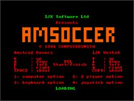 Title screen of Amsoccer on the Amstrad CPC.