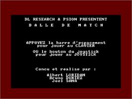 Title screen of Balle De Match on the Amstrad CPC.