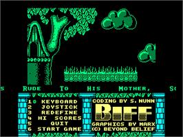 Title screen of Biff on the Amstrad CPC.