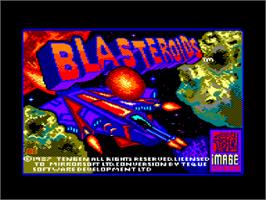 Title screen of Blasteroids on the Amstrad CPC.