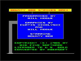 Title screen of Bounty Bob Strikes Back! on the Amstrad CPC.