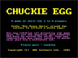 Title screen of Chuckie Egg on the Amstrad CPC.
