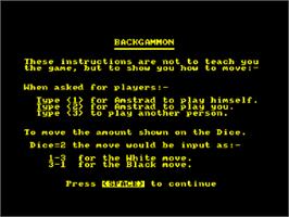Title screen of Colossus Backgammon on the Amstrad CPC.