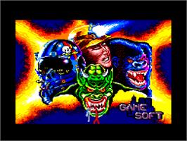 Title screen of Comando Quatro on the Amstrad CPC.