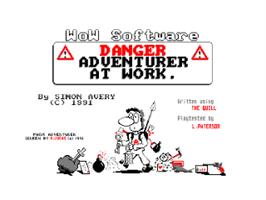 Title screen of Danger! Adventurer At Work! on the Amstrad CPC.