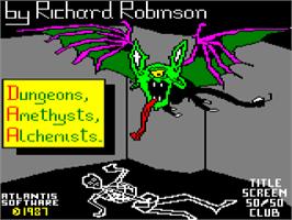 Title screen of Dungeons, Amethysts, Alchemists 'n' Everythin' on the Amstrad CPC.