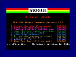 Title screen of Fire Ant on the Amstrad CPC.