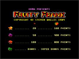 Title screen of Fruity Frank on the Amstrad CPC.