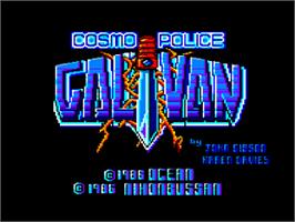 Title screen of Galivan on the Amstrad CPC.