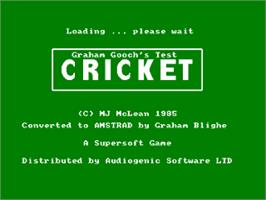 Title screen of Graham Gooch's Test Cricket on the Amstrad CPC.