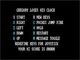 Title screen of Gregory Loses His Clock on the Amstrad CPC.