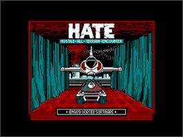 Title screen of HATE: Hostile All Terrain Encounter on the Amstrad CPC.