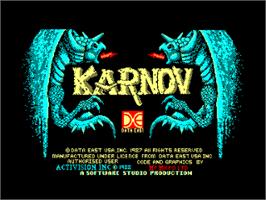 Title screen of Karnov on the Amstrad CPC.
