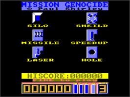Title screen of Mission Genocide on the Amstrad CPC.