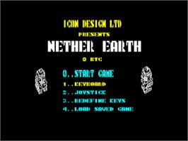 Title screen of Nether Earth on the Amstrad CPC.