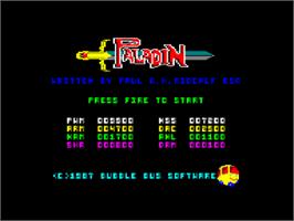 Title screen of Paladin on the Amstrad CPC.