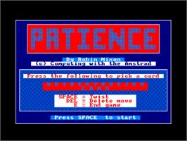Title screen of Patience on the Amstrad CPC.