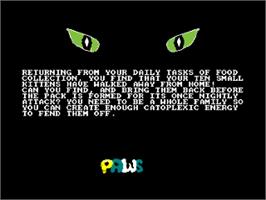 Title screen of Paws on the Amstrad CPC.
